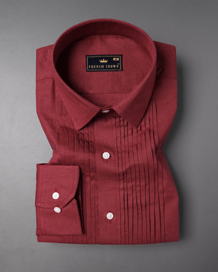 Burnt Umber Pleated Luxurious Linen Tuxedo Shirt