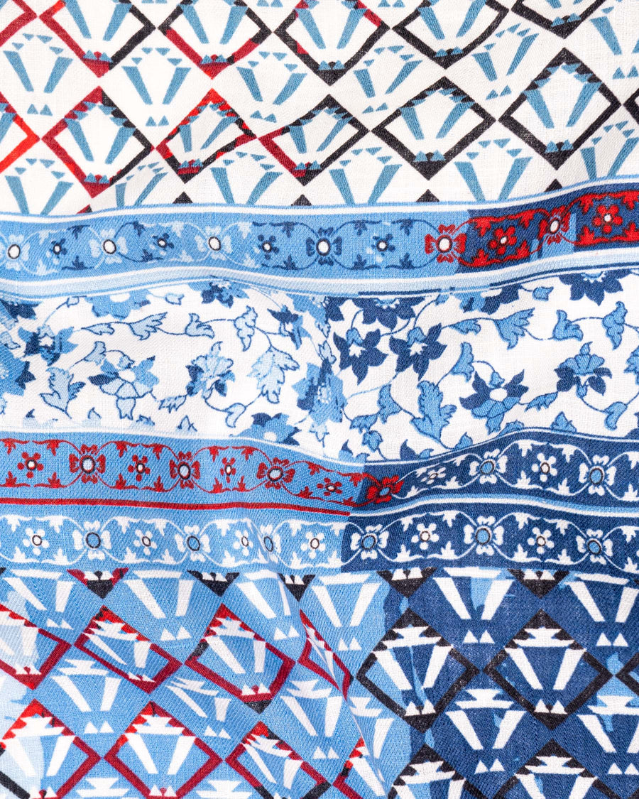 Danube with Cobalt Blue Multicolor Printed Luxurious Linen Shirt