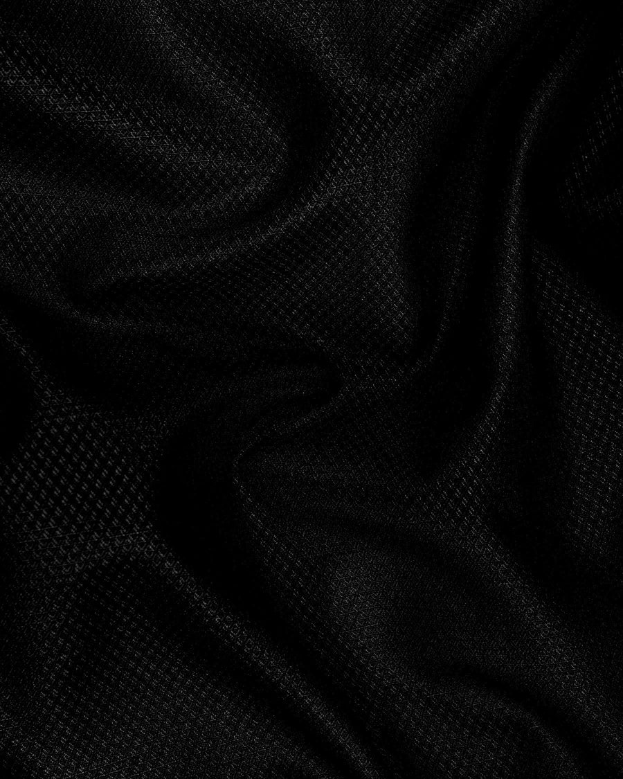 Jade black Diamond Textured Cross Button Bandhgala/Mandarin Wool-Silk blend Blazer