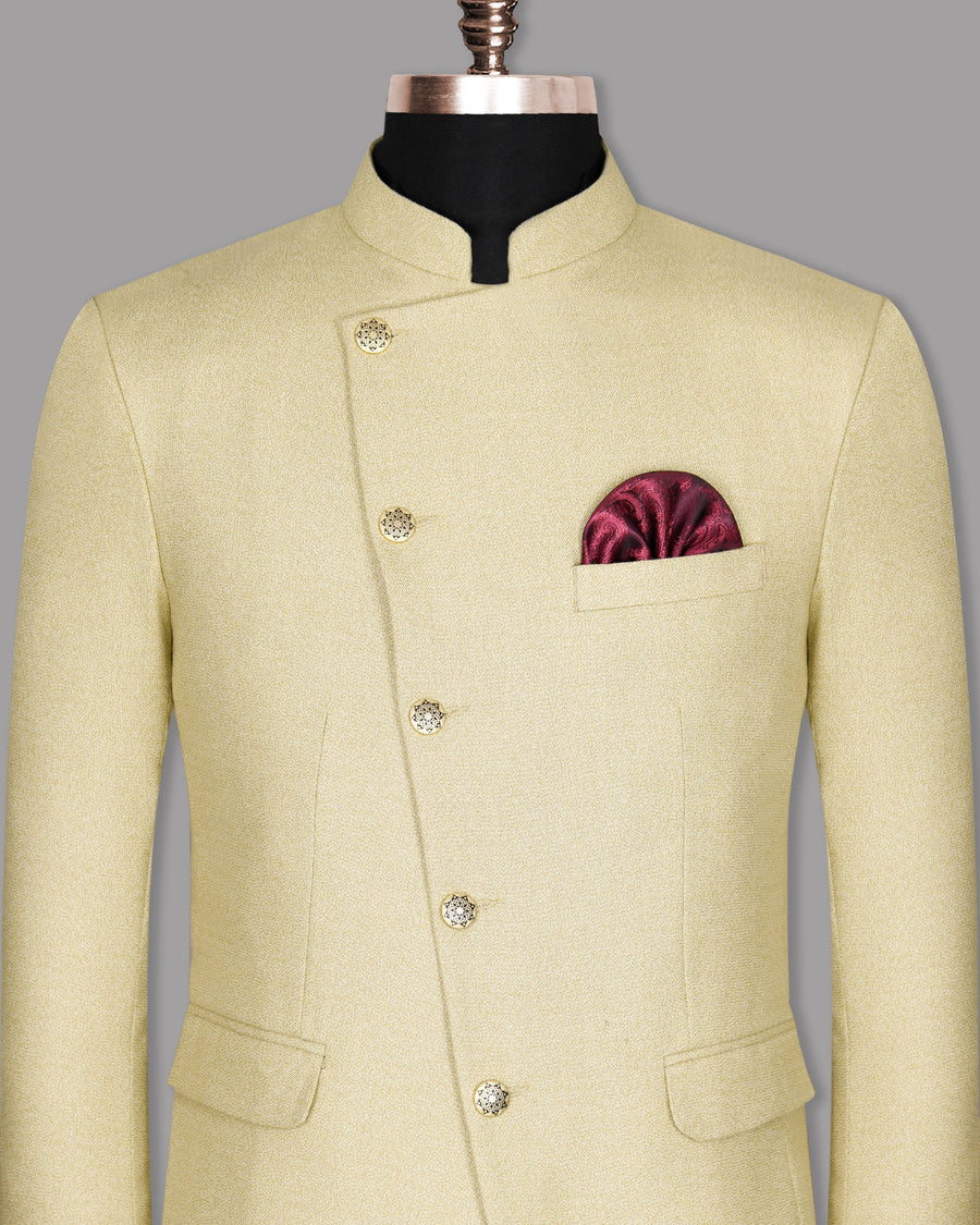 Hampton Cream Subtle Tonal Textured Cross Buttoned Bandhgala/Mandarin Wool-Silk blend Blazer BL1013-CBG-36, BL1013-CBG-46, BL1013-CBG-48, BL1013-CBG-52, BL1013-CBG-54, BL1013-CBG-56, BL1013-CBG-60, BL1013-CBG-38, BL1013-CBG-42, BL1013-CBG-44, BL1013-CBG-50, BL1013-CBG-58, BL1013-CBG-40