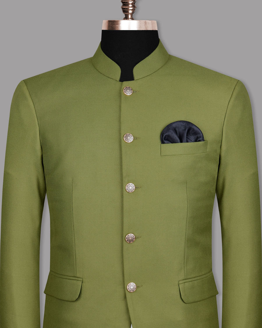 Pesto Green Bandhgala/Mandarin Blazer BL1080-BG-50, BL1080-BG-46, BL1080-BG-52, BL1080-BG-36, BL1080-BG-44, BL1080-BG-42, BL1080-BG-60, BL1080-BG-38, BL1080-BG-40, BL1080-BG-48, BL1080-BG-56, BL1080-BG-54, BL1080-BG-58