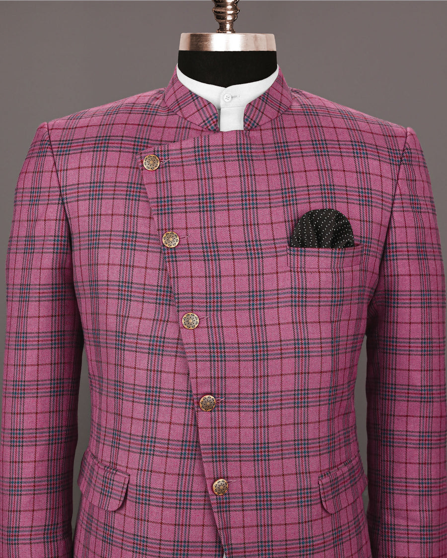 Tapestry Pink Checked Cross Buttoned Wool Rich Blazer BL1196-CBG-36, BL1196-CBG-38, BL1196-CBG-44, BL1196-CBG-56, BL1196-CBG-48, BL1196-CBG-54, BL1196-CBG-60, BL1196-CBG-50, BL1196-CBG-40, BL1196-CBG-46, BL1196-CBG-52, BL1196-CBG-58, BL1196-CBG-42