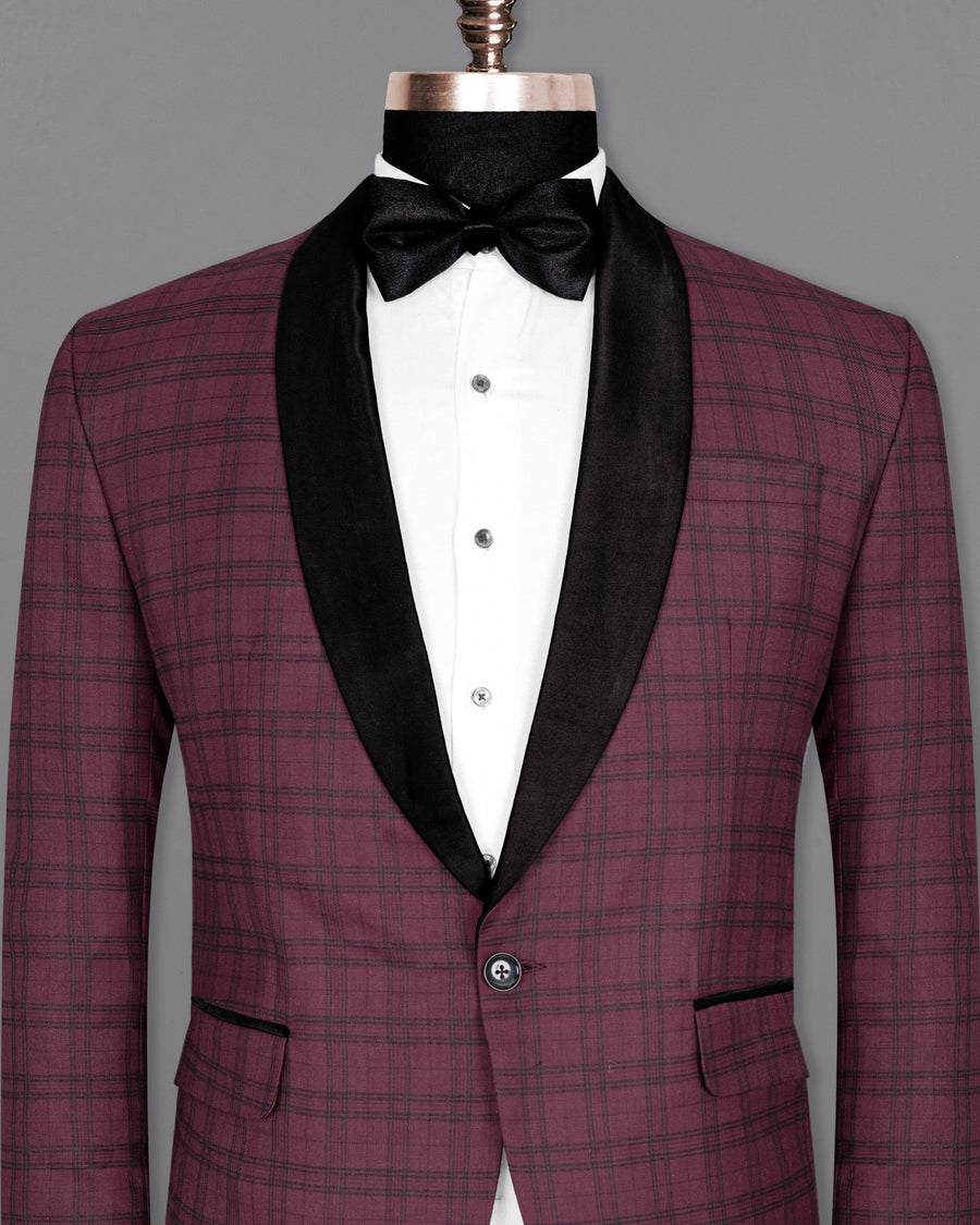 Eggplant Red Plaid Wool Rich Tuxedo Blazer BL1379-BKL-36, BL1379-BKL-38, BL1379-BKL-40, BL1379-BKL-42, BL1379-BKL-44, BL1379-BKL-46, BL1379-BKL-48, BL1379-BKL-50, BL1379-BKL-52, BL1379-BKL-54, BL1379-BKL-56, BL1379-BKL-58, BL1379-BKL-60