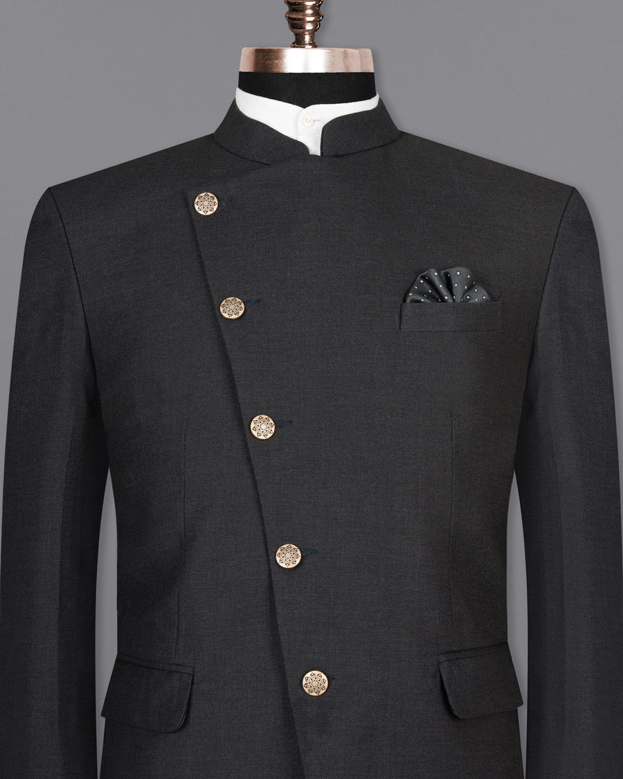 Ebony Grey Cross Buttoned Bandhgala Premium Cotton Blazer BL1491-CBG-36, BL1491-CBG-38, BL1491-CBG-40, BL1491-CBG-42, BL1491-CBG-44, BL1491-CBG-46, BL1491-CBG-48, BL1491-CBG-50, BL1491-CBG-52, BL1491-CBG-54, BL1491-CBG-56, BL1491-CBG-58, BL1491-CBG-60