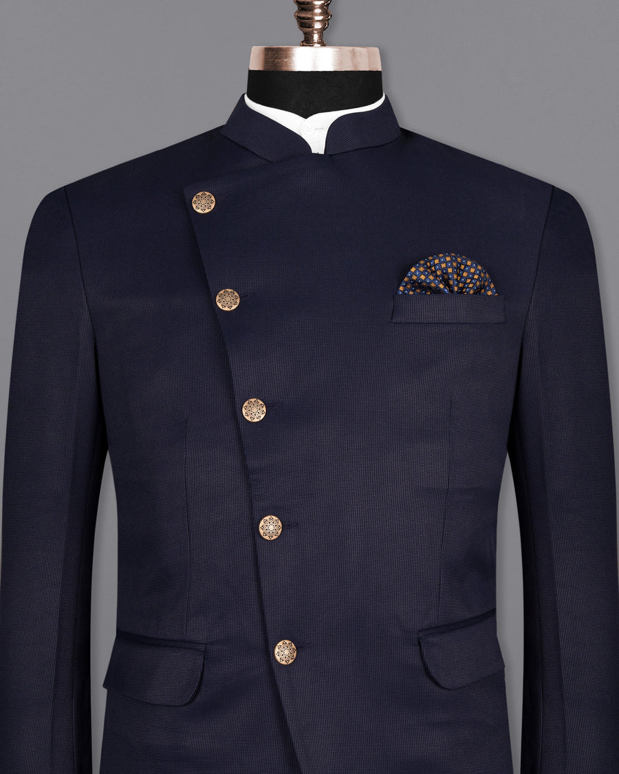 Charade Blue Premium Cotton Cross Buttoned Bandhgala Blazer BL1492-CBG-36, BL1492-CBG-38, BL1492-CBG-40, BL1492-CBG-42, BL1492-CBG-44, BL1492-CBG-46, BL1492-CBG-48, BL1492-CBG-50, BL1492-CBG-52, BL1492-CBG-54, BL1492-CBG-56, BL1492-CBG-58, BL1492-CBG-60
