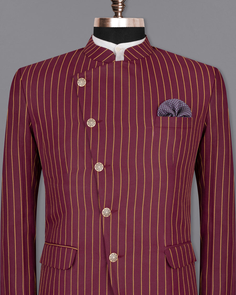 Paprika Maroon Striped Cross Button Wool Rich Bandhgala Blazer BL1517-CBG-36, BL1517-CBG-38, BL1517-CBG-40, BL1517-CBG-42, BL1517-CBG-44, BL1517-CBG-46, BL1517-CBG-48, BL1517-CBG-50, BL1517-CBG-52, BL1517-CBG-54, BL1517-CBG-56, BL1517-CBG-58, BL1517-CBG-60
