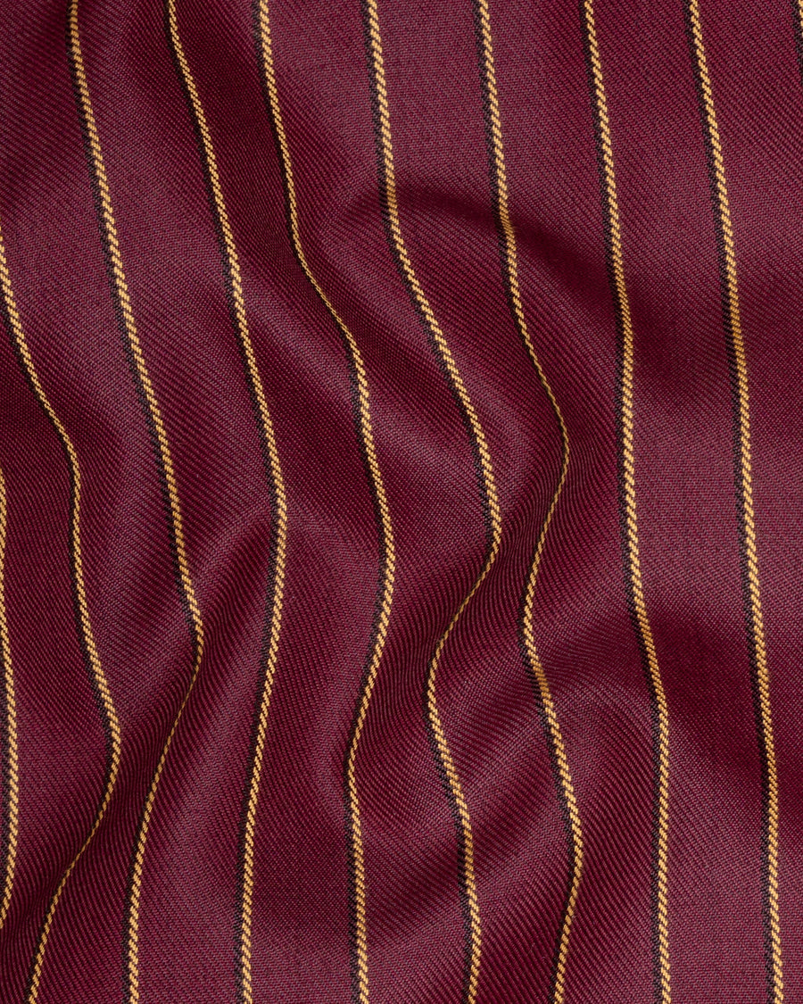 Paprika Maroon Striped Cross Button Wool Rich Bandhgala Blazer