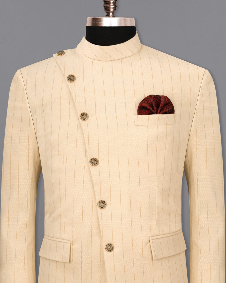 Light Apricot Striped Cross Buttoned Bandhgala Blazer BL1709-CBG2-36, BL1709-CBG2-38, BL1709-CBG2-40, BL1709-CBG2-42, BL1709-CBG2-44, BL1709-CBG2-46, BL1709-CBG2-48, BL1709-CBG2-50, BL1709-CBG2-52, BL1709-CBG2-54, BL1709-CBG2-56, BL1709-CBG2-58, BL1709-CBG2-60