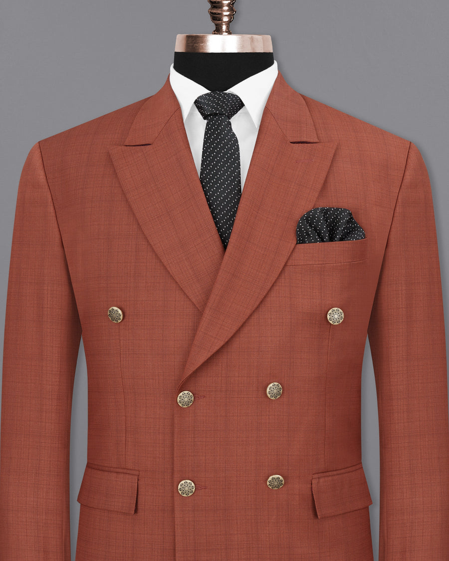 El Salva Burnt Orange Self-design Double Breasted Blazer