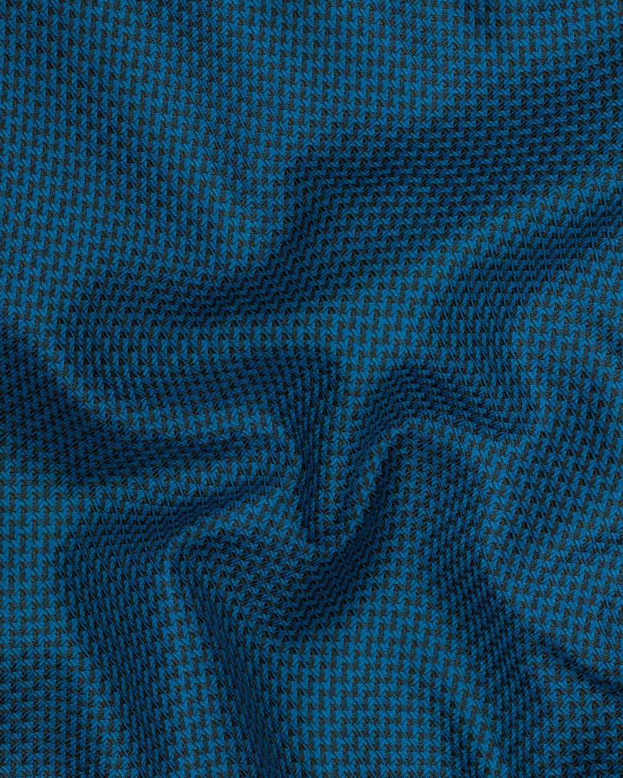 Orient Blue and Black Textured Cross-Buttoned Bandhgala Blazer