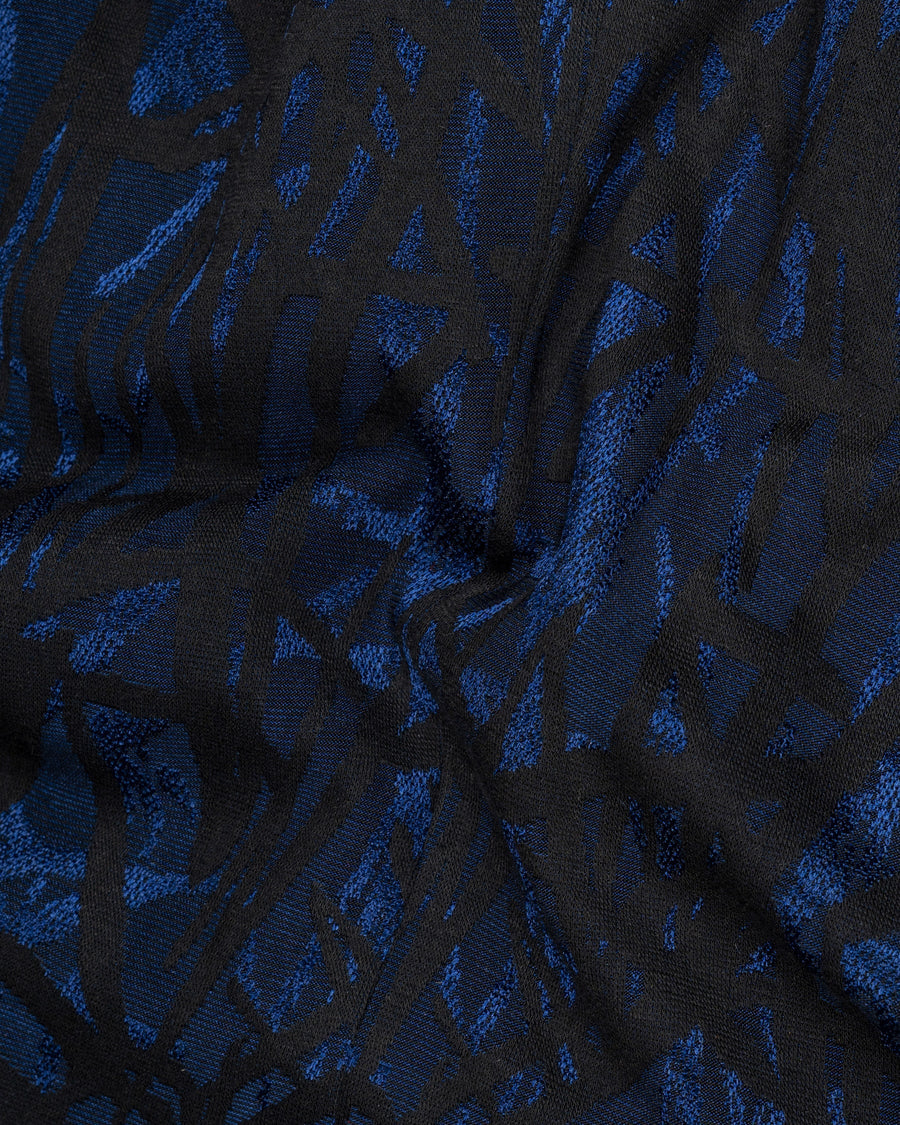 Catalina Blue with Velvet Black abstract Jacquard Textured Tuxedo Blazer