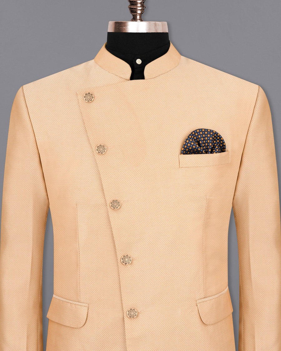Maize Chevron Textured Cross Buttoned Bandhgala Designer Blazer