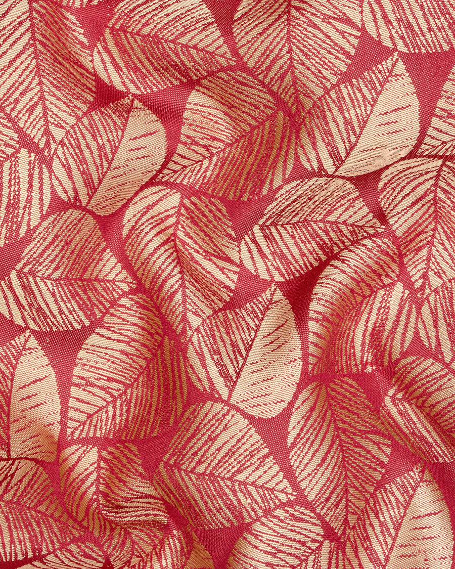 Chestnut Pink and Negroni Leaves Pattern Cross-Buttoned Bandhgala Designer Blazer