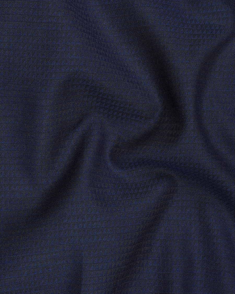 Tuna Navy Blue Micro Triangle Textured Double Breasted Blazer