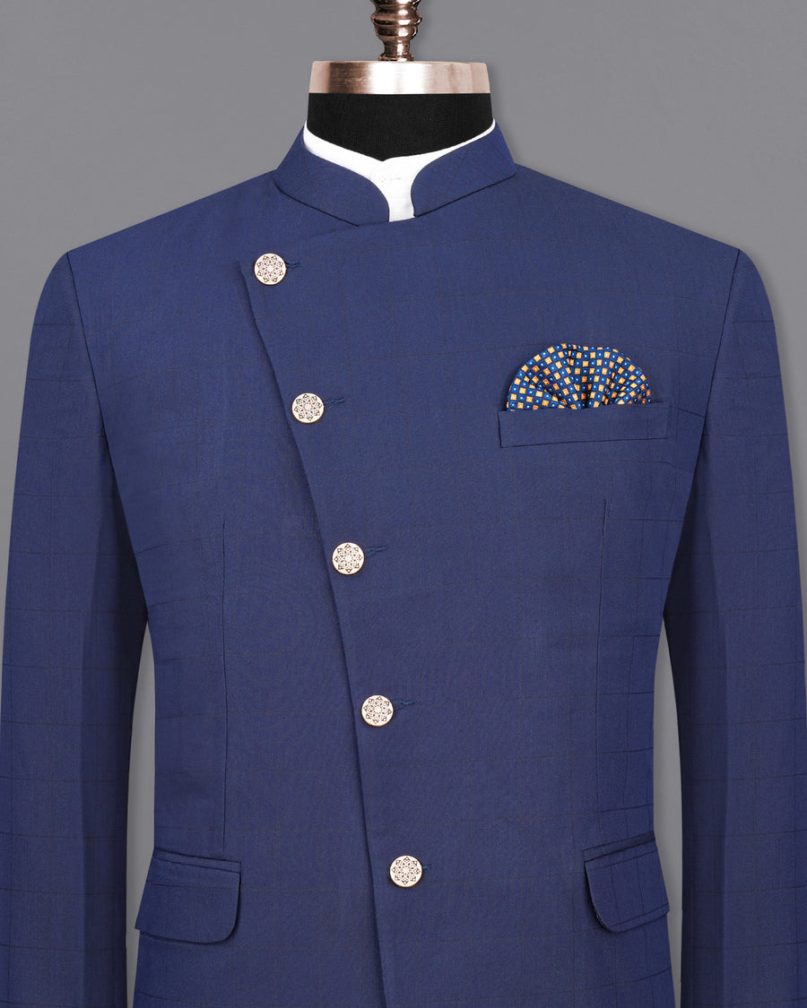 Rhino Blue Cross Buttoned Bandhgala Blazer