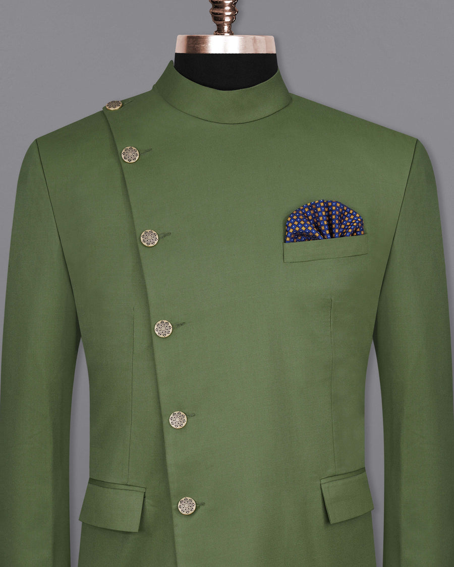 Cactus Green Cross Buttoned Bandhgala Blazer BL2073-CBG2-36, BL2073-CBG2-38, BL2073-CBG2-40, BL2073-CBG2-42, BL2073-CBG2-44, BL2073-CBG2-46, BL2073-CBG2-48, BL2073-CBG2-50, BL2073-CBG2-52, BL2073-CBG2-54, BL2073-CBG2-56, BL2073-CBG2-58, BL2073-CBG2-60
