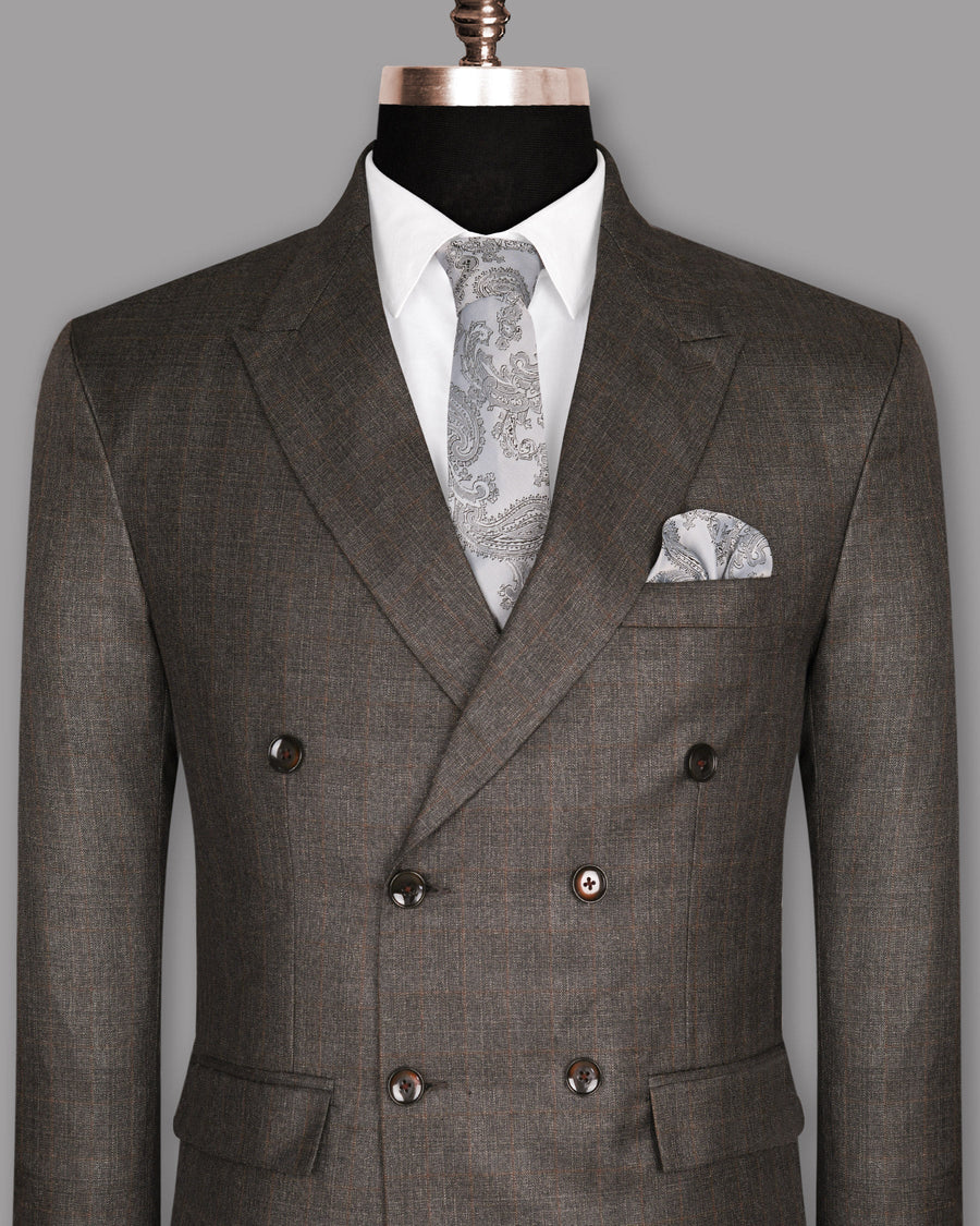 Espresso Brown Subtle Windowpane Wool Rich Double Breasted Blazer BL741DB-58, BL741DB-36, BL741DB-38, BL741DB-42, BL741DB-44, BL741DB-46, BL741DB-48, BL741DB-54, BL741DB-40, BL741DB-50, BL741DB-52, BL741DB-60, BL741DB-56