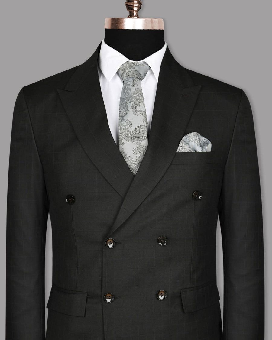 Jade Black Subtle Windowpane Wool Rich Double Breasted Blazer BL765DB-36, BL765DB-42, BL765DB-50, BL765DB-52, BL765DB-54, BL765DB-56, BL765DB-44, BL765DB-40, BL765DB-38, BL765DB-46, BL765DB-48, BL765DB-58, BL765DB-60