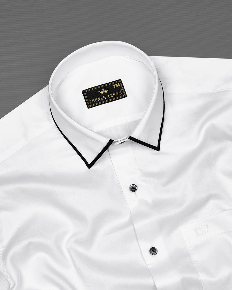 Bright White Collar Patterned Super soft Giza Cotton Shirt