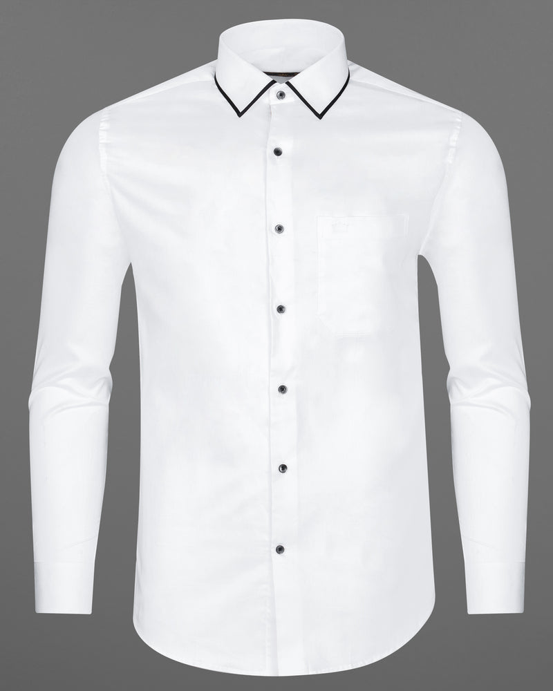 Bright White Collar Patterned Super soft Giza Cotton Shirt