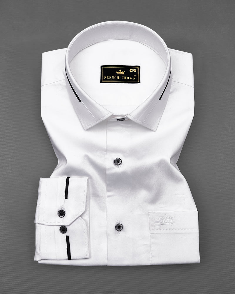 Bright White Collar-cuff Patterned Super soft Giza Cotton Shirt