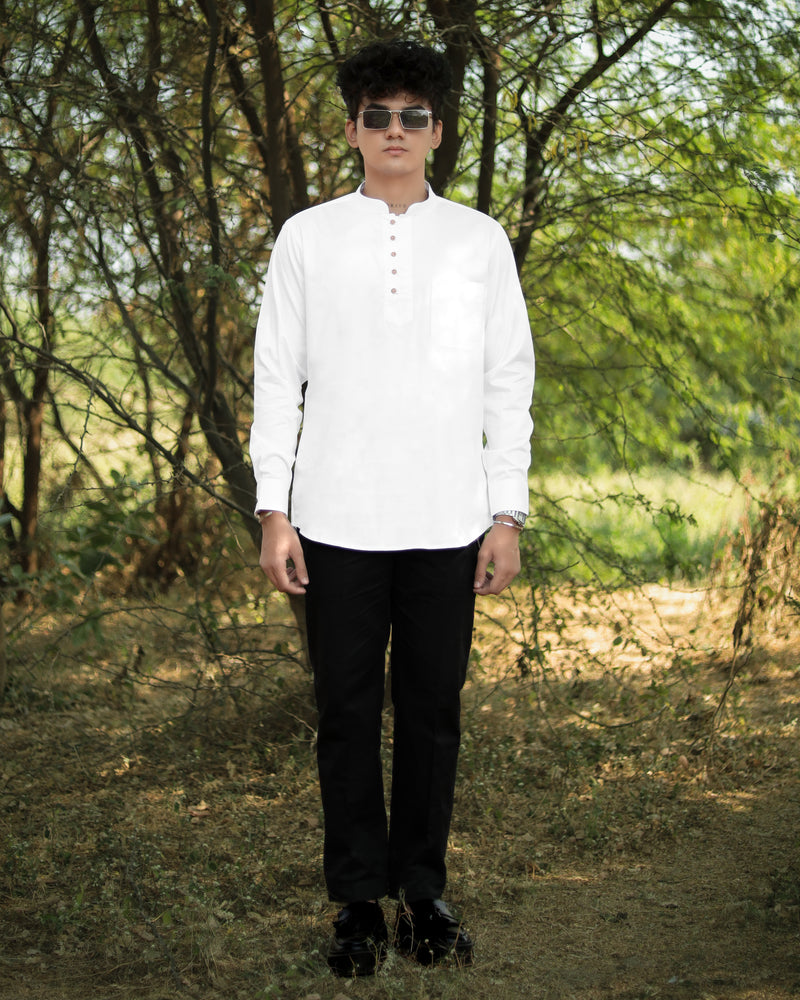 Bright White Indian Kurta Style Super Soft Giza Cotton SHIRT