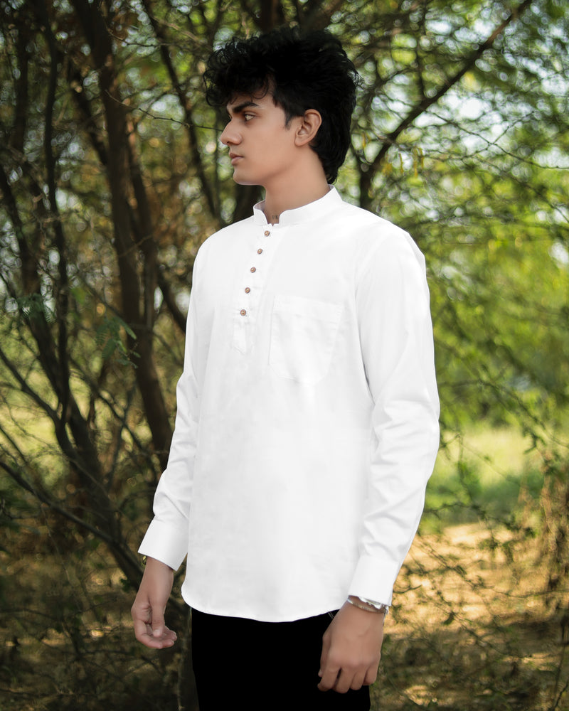 Bright White Indian Kurta Style Super Soft Giza Cotton SHIRT