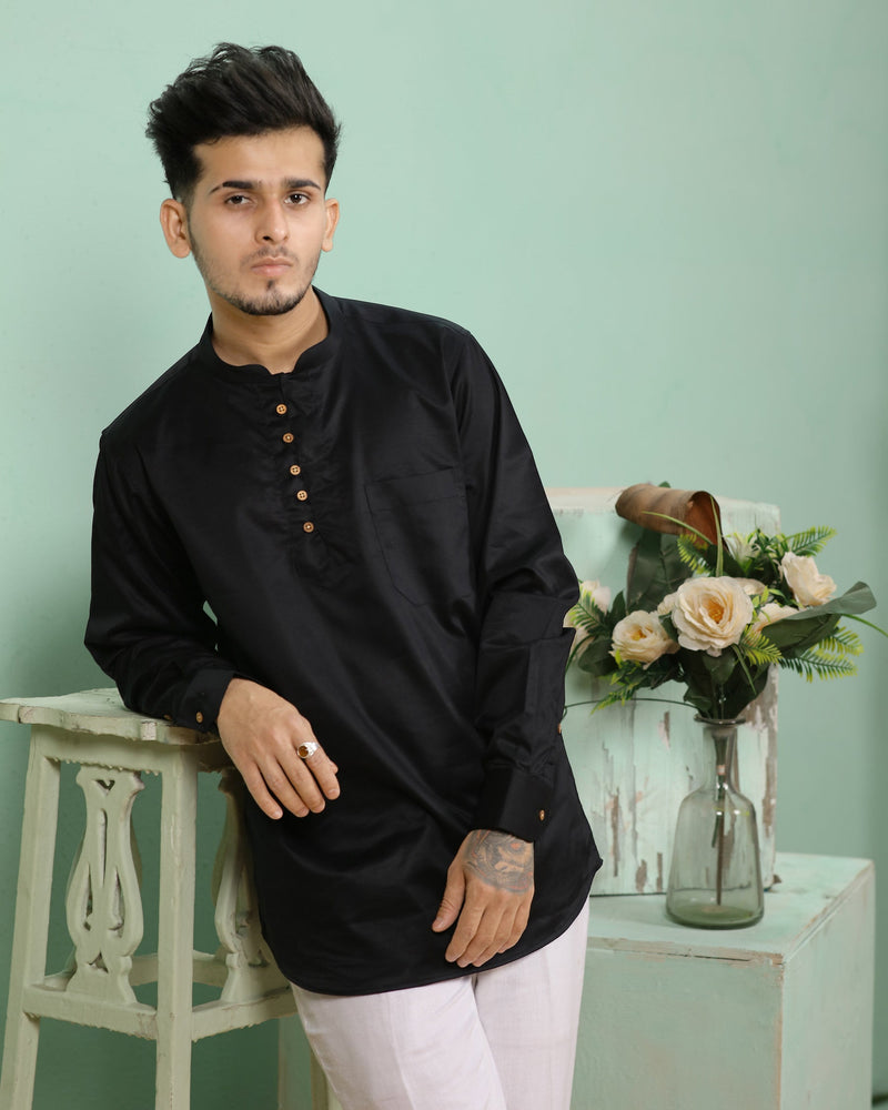 Jade Black Indian Kurta Style Super Soft Giza Cotton Shirt