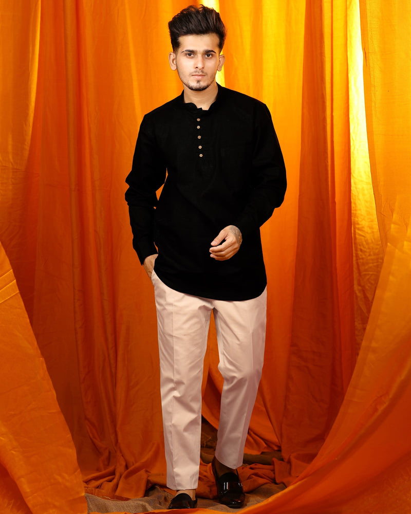 Jade Black Indian Kurta Style Luxurious Linen Shirt