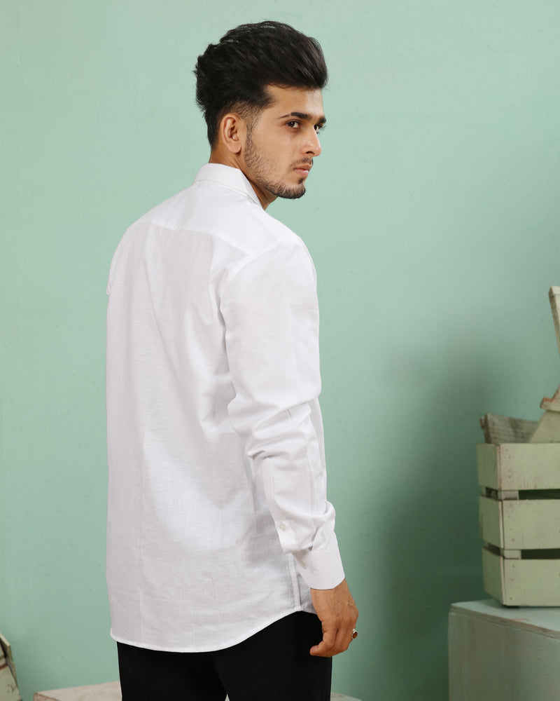 Bright White Cuban Collar Luxurious Linen Shirt