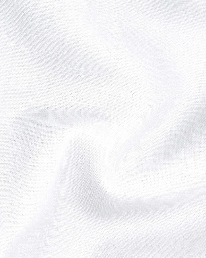 Bright White Cuban Collar Luxurious Linen Shirt