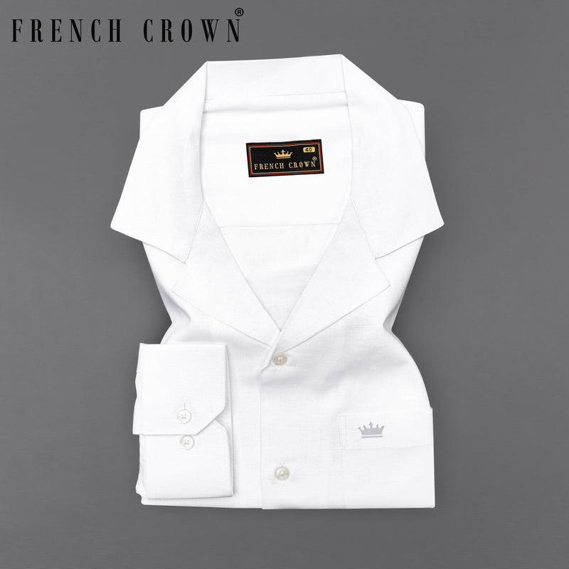 Bright White Cuban Collar Luxurious Linen Shirt