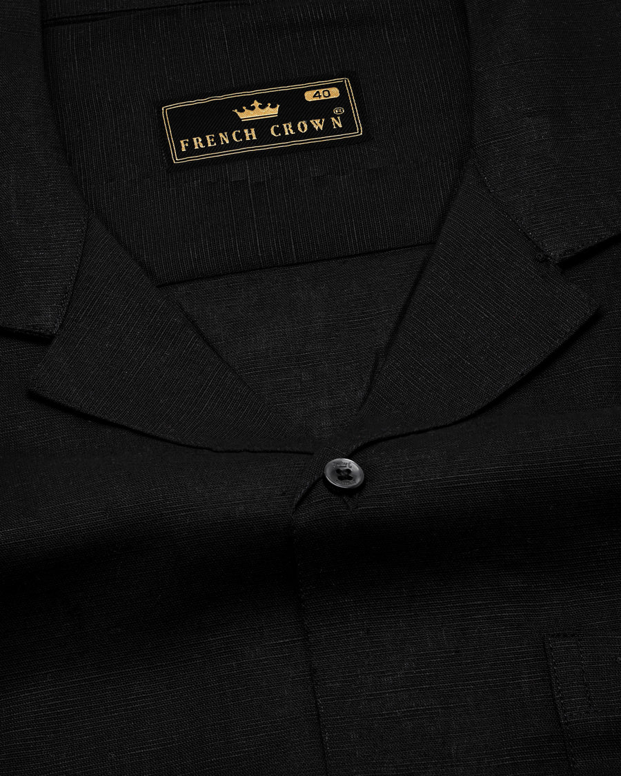Jade Black Cuban Collar Luxurious Linen Shirt