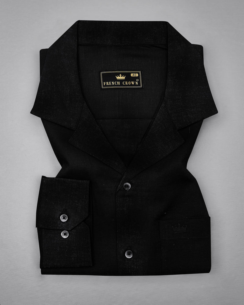 Jade Black Cuban Collar Luxurious Linen Shirt