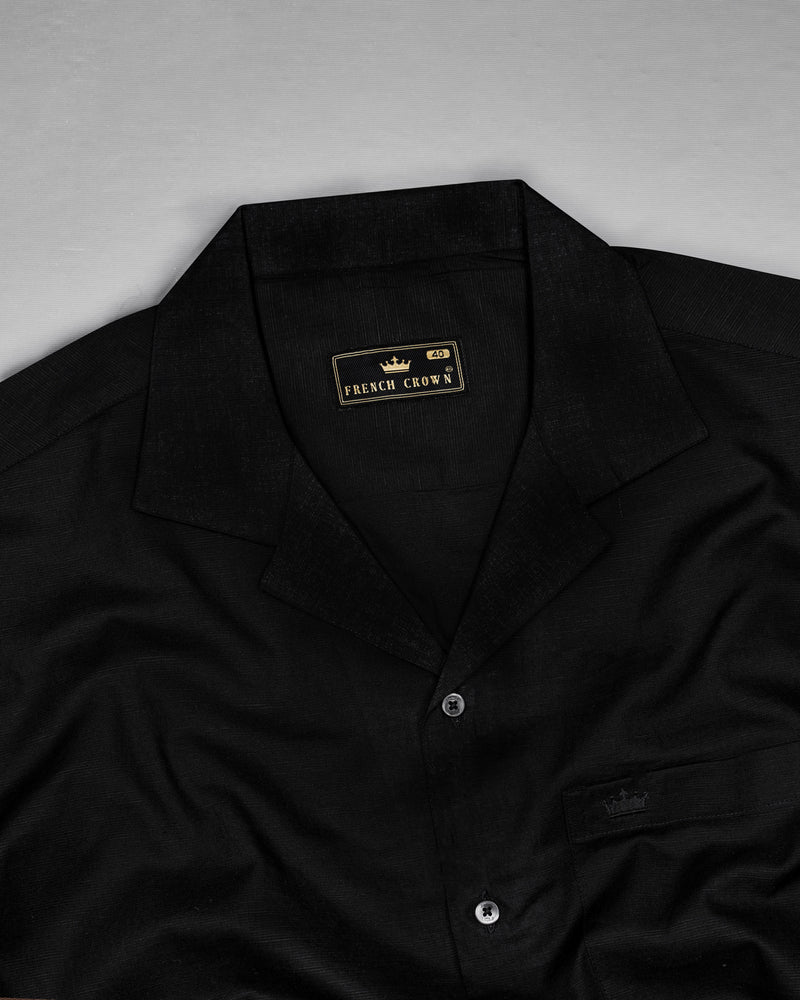 Jade Black Cuban Collar Luxurious Linen Shirt