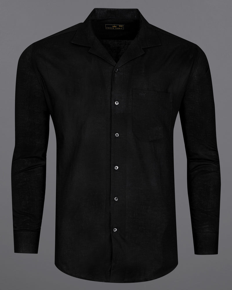 Jade Black Cuban Collar Luxurious Linen Shirt