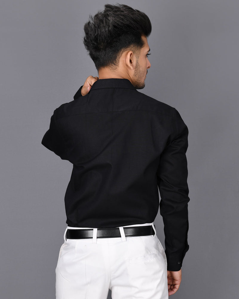 Jade Black Cuban Collar Luxurious Linen Shirt