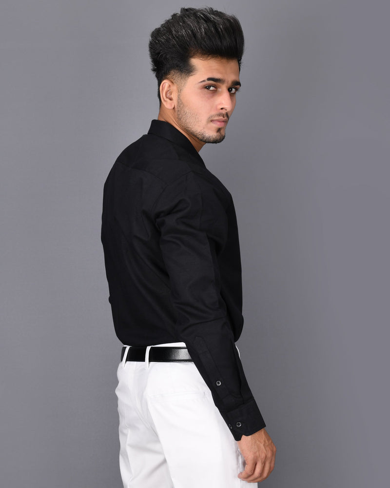 Jade Black Cuban Collar Luxurious Linen Shirt