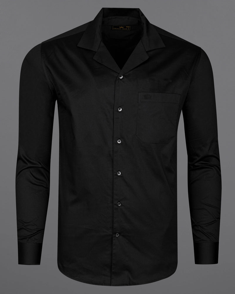 Jade Black Cuban Collar Super Soft Giza Cotton Shirt