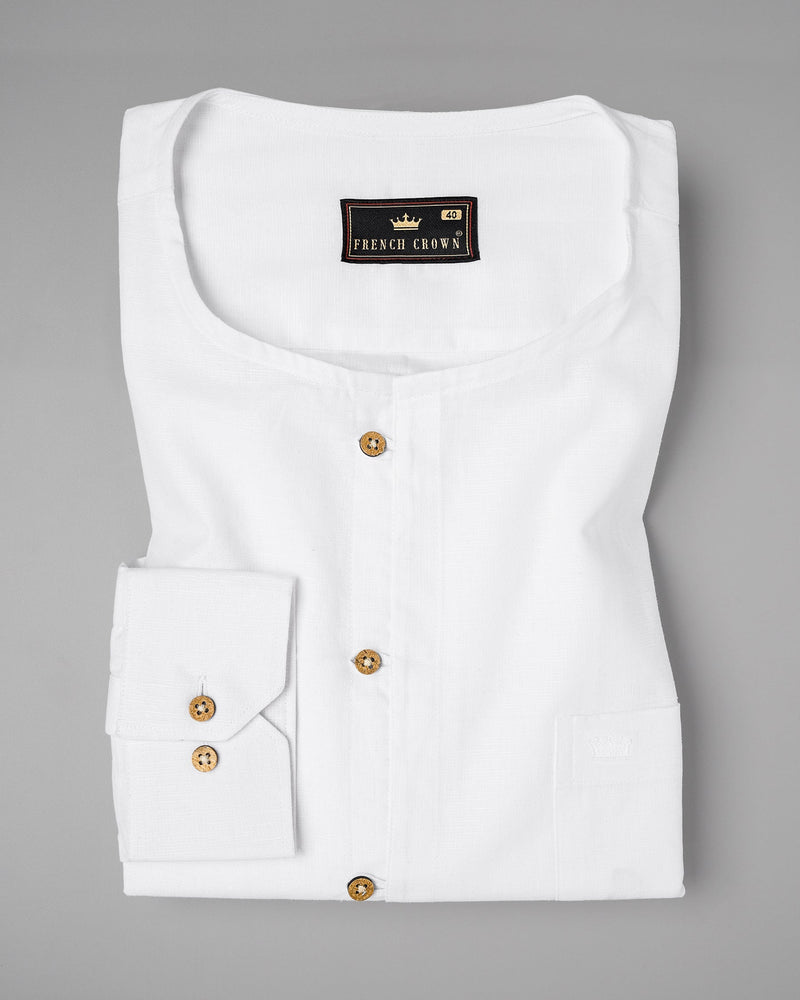 Bright White Collarless Luxurious Linen Shirt