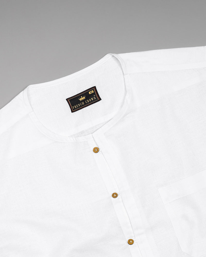 Bright White Collarless Luxurious Linen Shirt