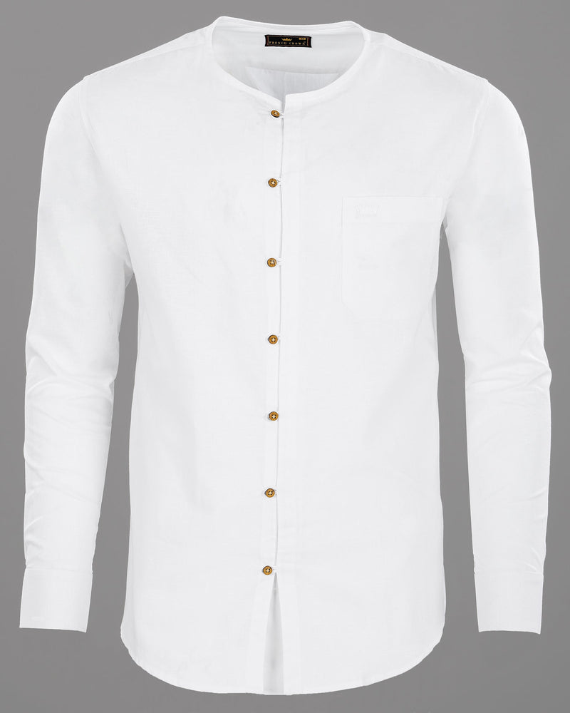 Bright White Collarless Luxurious Linen Shirt