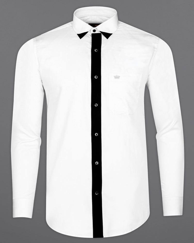Bright White with Black Patterned Super Soft Giza Cotton SHIRT