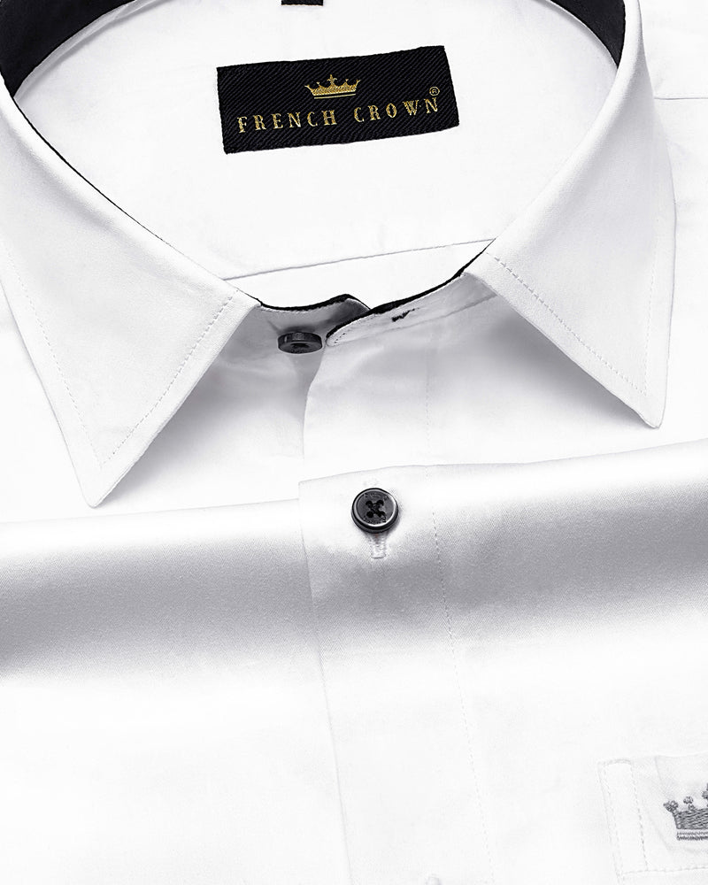 Bright White with Black Collar detailed Super Soft Giza Cotton SHIRT