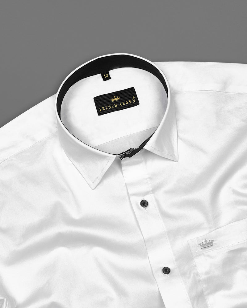 Bright White with Black Collar detailed Super Soft Giza Cotton SHIRT