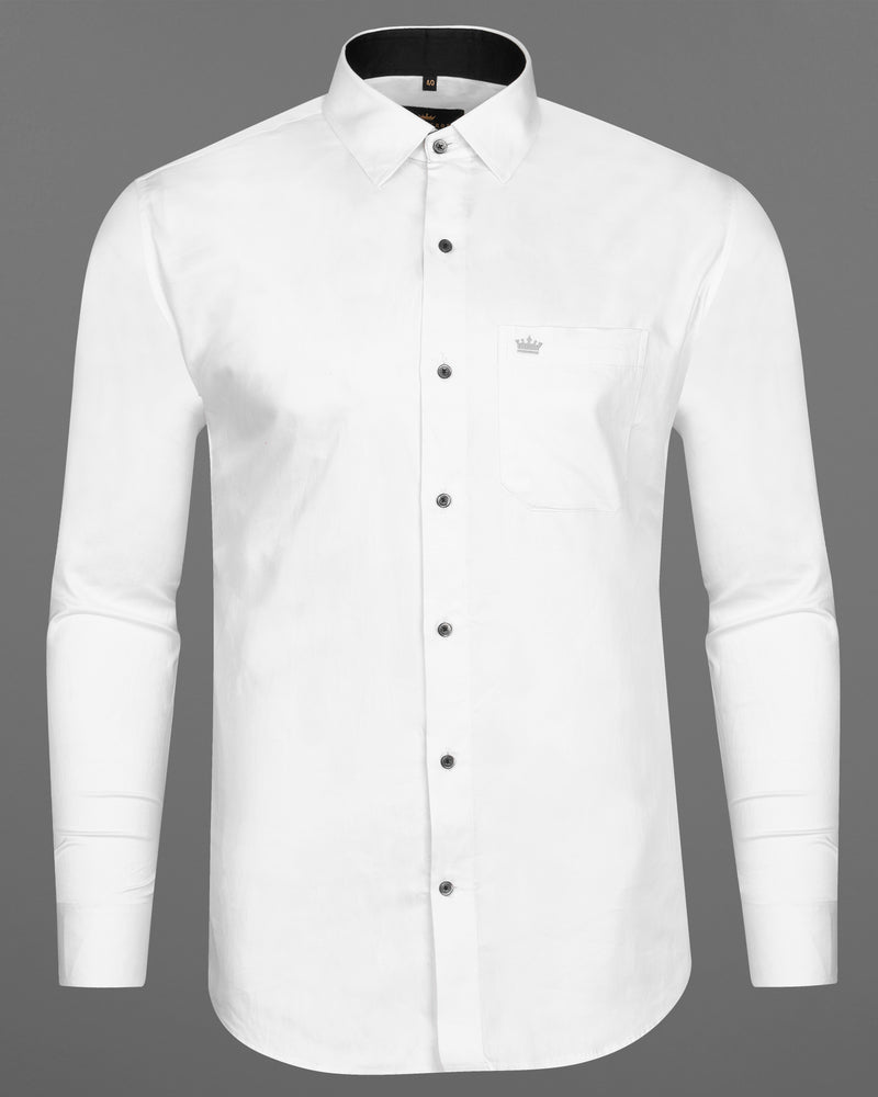 Bright White with Black Collar detailed Super Soft Giza Cotton SHIRT