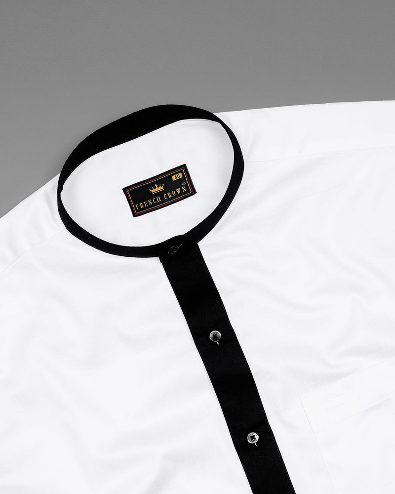 Bright White with Black Placket Half Sleeve Super Soft Giza Cotton SHIRT