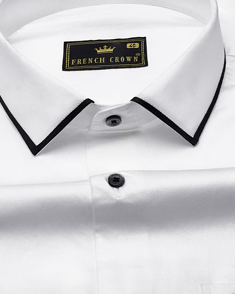 Bright White With Collar Detail Giza Cotton Shirt