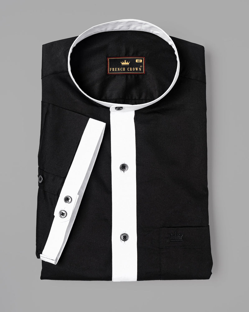 Jade Black with white Placket Half Sleeve Super Soft Giza Cotton Shirt