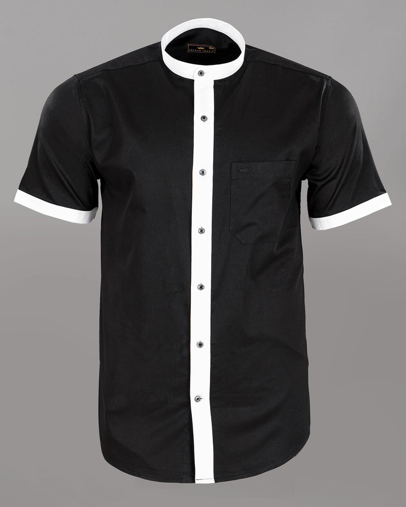 Jade Black with white Placket Half Sleeve Super Soft Giza Cotton SHIRT 3076-M-BLK-P29-H-39, 3076-M-BLK-P29-H-44, 3076-M-BLK-P29-H-52, 3076-M-BLK-P29-H-40, 3076-M-BLK-P29-H-50, 3076-M-BLK-P29-H-38, 3076-M-BLK-P29-H-46, 3076-M-BLK-P29-H-42, 3076-M-BLK-P29-H-48